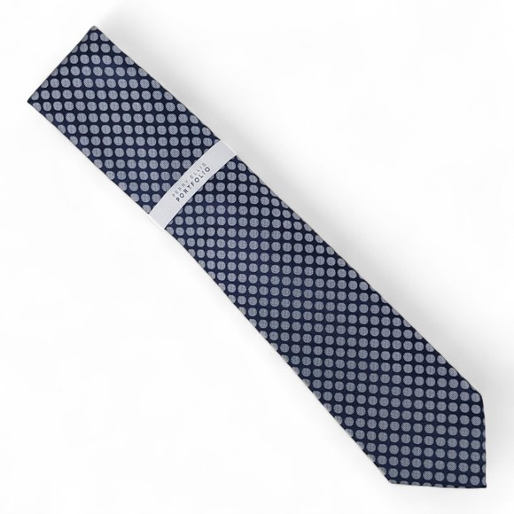 Perry Ellis Portfolio Men's Teague Dot Print Tie Navy Blue Necktie Classic 3" - Picture 1 of 5